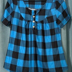 Blue and Black Checkered Blouse